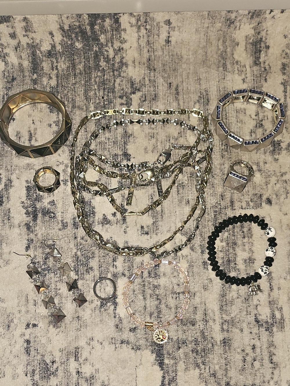 Jewelry Bundle 10 Items Mixed Metal Set Layered Chains & Bracelets Rings Earring - Picture 2 of 16